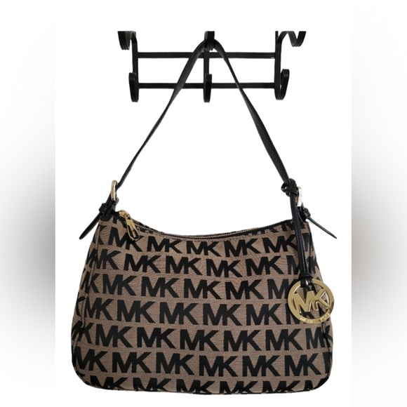 Michael Kors Collection Handbags - NWOT Michael Kors Jet Set Signature Small Top Zip Black Canvas Shoulder Bag